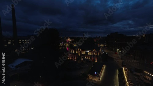 Wallpaper Mural Dark blue ominous clouds move over city night buildings in predawn sky Torontodigital.ca