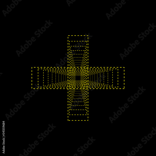 Fotografie Dotted Christian catholic cross pattern effect on black background