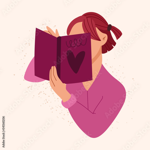 Woman read a book vector illustration. Isolated character holding the novel on light background