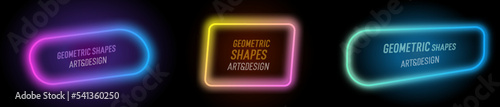 Set of modern neon led shapes. Fluid vector trendy elements. Template graphics with geometric speech bubbles and banners with frames with dynamic gradient colorful light to put your own text