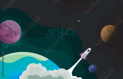 Rocket Outer Space Craft Planet Stars Adventure Background