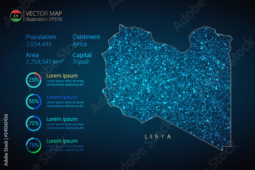 Libya map infographics vector template with abstract geometric mesh polygonal light concept on blue background. Template for diagram, graph, presentation and chart