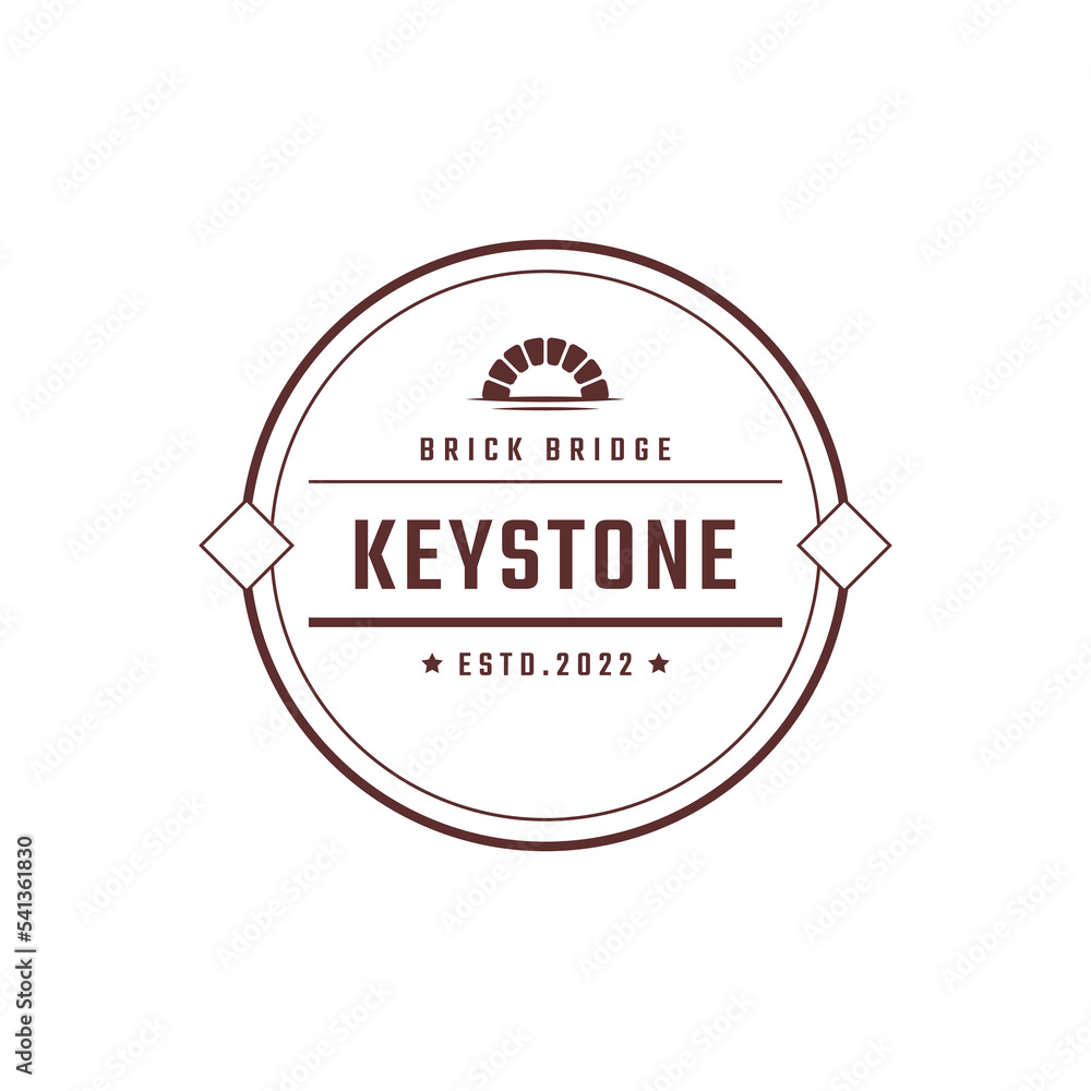 Vintage Retro Badge Emblem Keystone Canal Waterway Brick Bridge with