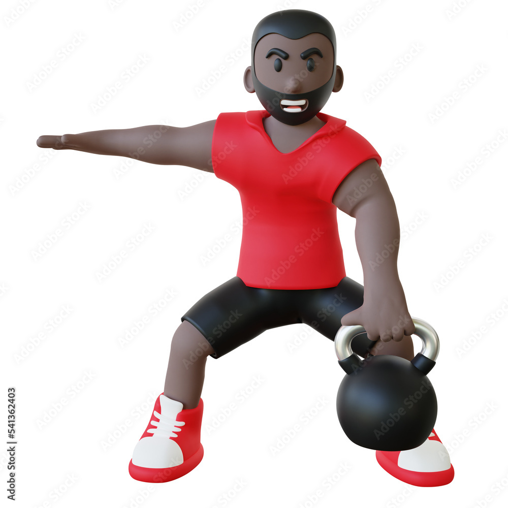 3d illustration of a guy doing exercise with kettlebell 3d illustration of a guy doing exercise with kettlebell