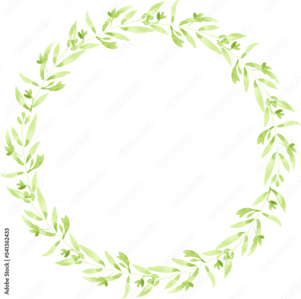 watercolor green leaves circle wreath frame