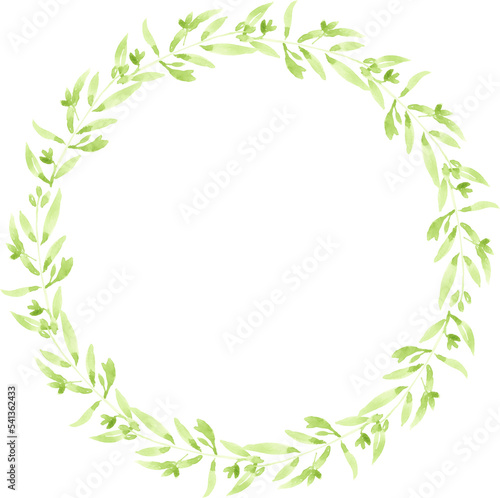 watercolor green leaves circle wreath frame © Unchalee