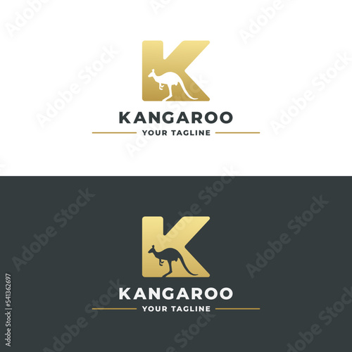 Kangaroo Logo Vector or Kangaroo Letter K Logo Vector. Simple design of the letter K logo for a kangaroo animal symbol or products with a kangaroo logo. Kangaroo Logo Icon Illustration.