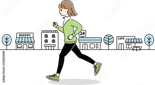 ランニング　女性　町並み