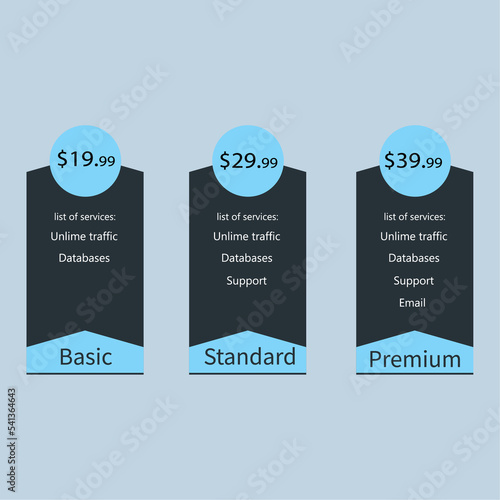 Vector Pricing Table, hosting plans and web boxes banners design. Ui Ux vector banner for web app. Light template