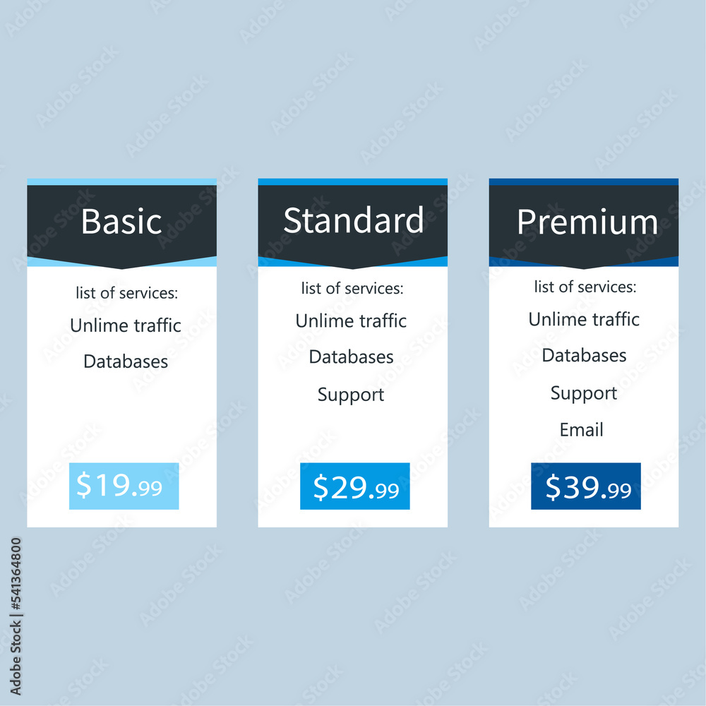 Vector Pricing Table. Web pricing table design for business .vector infographics template illustration for website, application. Light template Vector Pricing Table. Web pricing table design for business .vector infographics template illustration for website, application. Light template