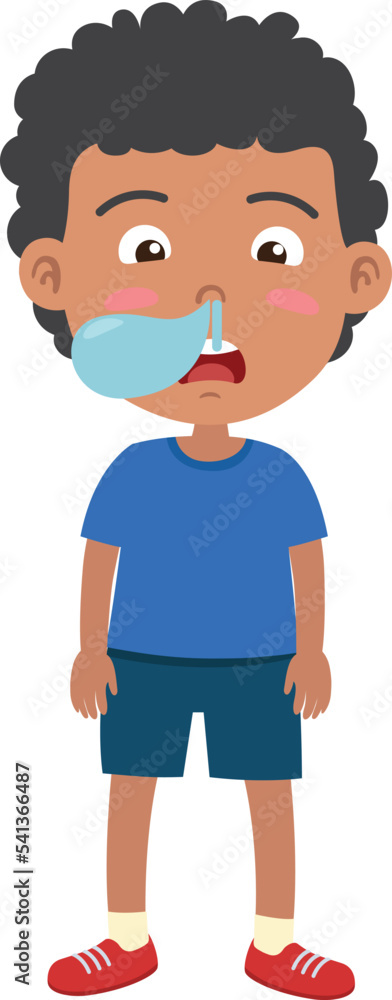 Illustration of a kid boy with a runny nose