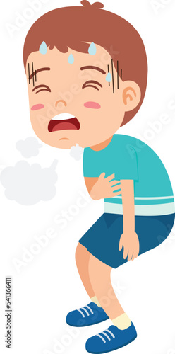 kid boy feeling tired and difficulty breathing