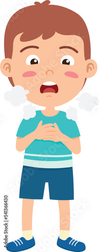 kid boy feeling tired and dyspnea