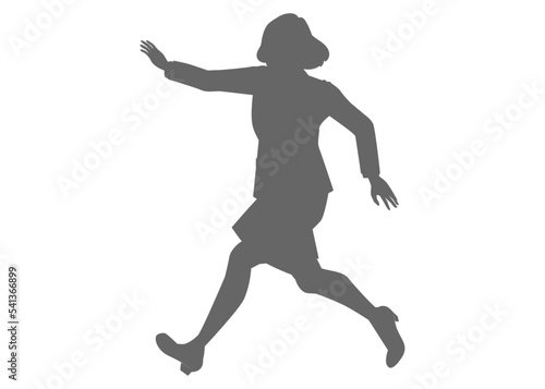 急いで追いかけるスーツ姿の女性のシルエットイラスト – ビジネスシーンや遅刻表現に使える素材