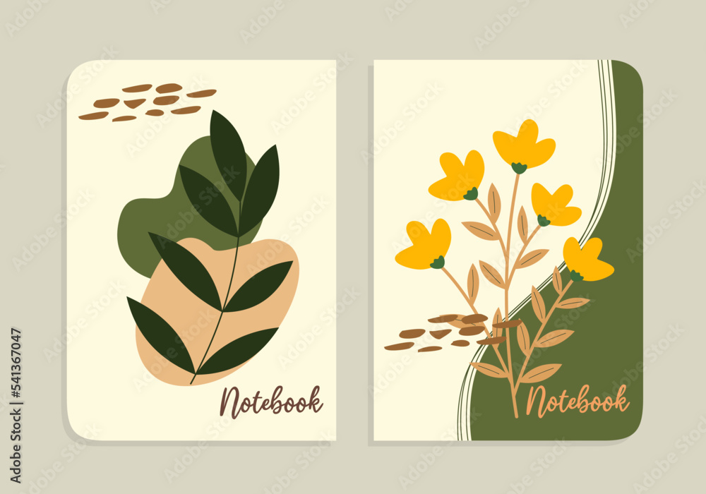 set of minimalist hand drawn abstract notebook cover pages. beautiful