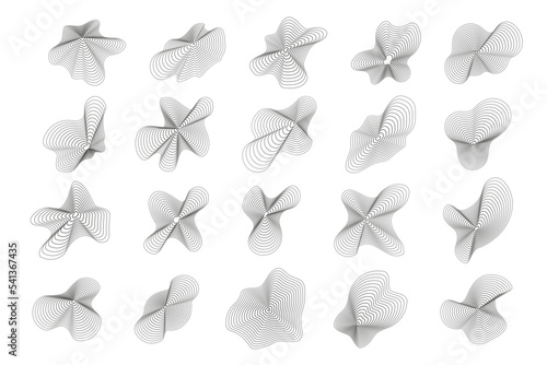 Abstract topography circles. Organic texture shapes. Vector outline illustrations set.