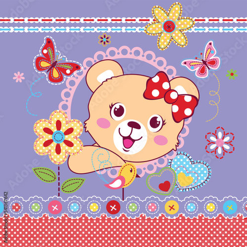 cute and cute bear happy vector illustration flower © veank