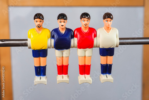foosball players team plastic toy close up
