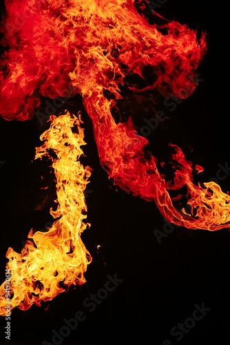 Burning flame on black back...