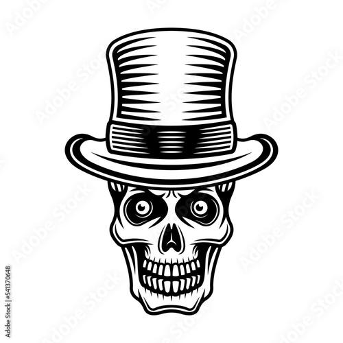 Gentleman skull in cylinder hat vector illustration in vintage monochrome style isolated on white background