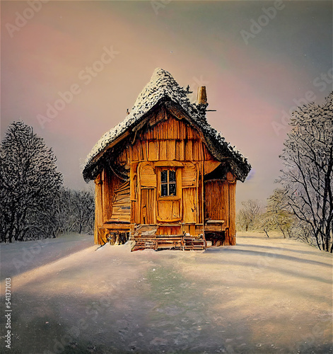 Wooden Cabin in the snow
