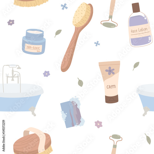 Seamless background of body care objects.