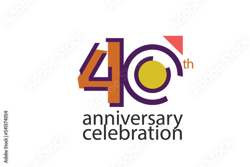 40 year anniversary celebration abstract style logotype. anniversary with purple, yellow, orange color isolated on white background, vector design for celebration, invitation, greeting card - Vector
