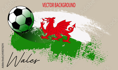 football or soccer on WALES flag, background from paint brushes flag, Vector illustration for banner and poster football