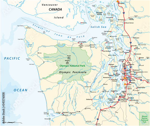 Map surrounding Olympic Peninsula and Greater Seattle, Washington, United States photo