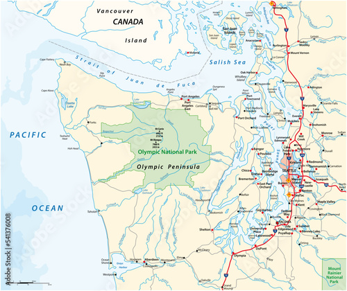 Obraz na płótnie Map surrounding Olympic Peninsula and Greater Seattle, Washington, United States w salonie