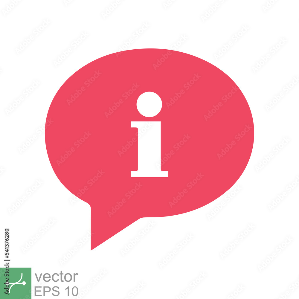 Information bubble speech icon. Simple flat style. Info help sign mark, inform, pictogram, red balloon shape, template design. Vector illustration isolated on white background. EPS 10. Information bubble speech icon. Simple flat style. Info help sign mark, inform, pictogram, red balloon shape, template design. Vector illustration isolated on white background. EPS 10.