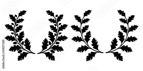 Oak wreath with acorns. Silhouette of oak leaves and branches