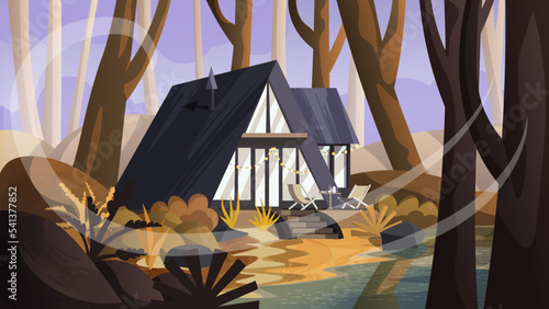 Hous in autumn forest