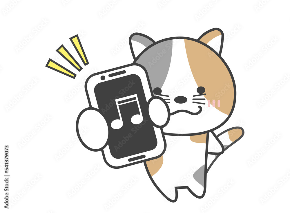 Fototapeta premium スマホ ミュージック ねこ