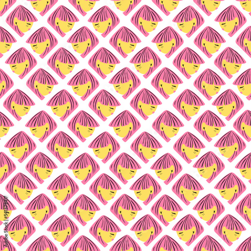 Geometric abstract faces. Modern female silhouettes. Seamless pattern is suitable for printing on fabric and paper. Vector illustration. 