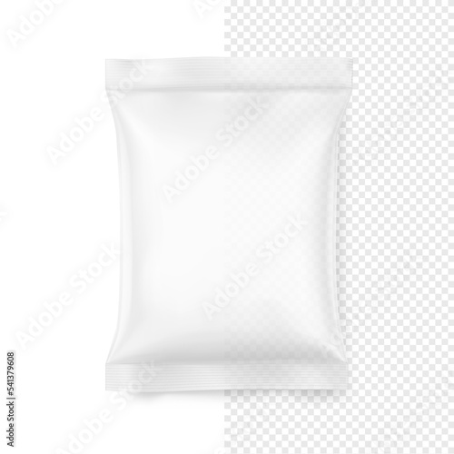 Blank transparent pillow bag mockup. Vector illustration isolated on white background. Can be use for template your design, promo, adv.