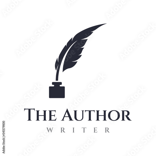 Creative design of pen template logo with hipster quill for author or author, signature.