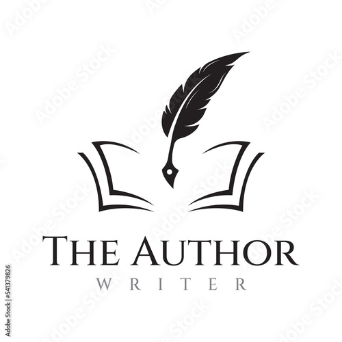 Creative design of pen template logo with hipster quill for author or author, signature.
