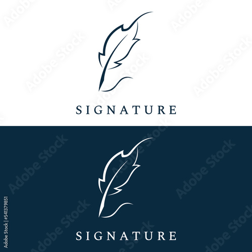 Creative design of pen template logo with hipster quill for author or author, signature.