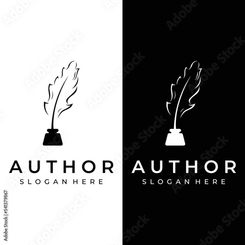 Creative design of pen template logo with hipster quill for author or author, signature.