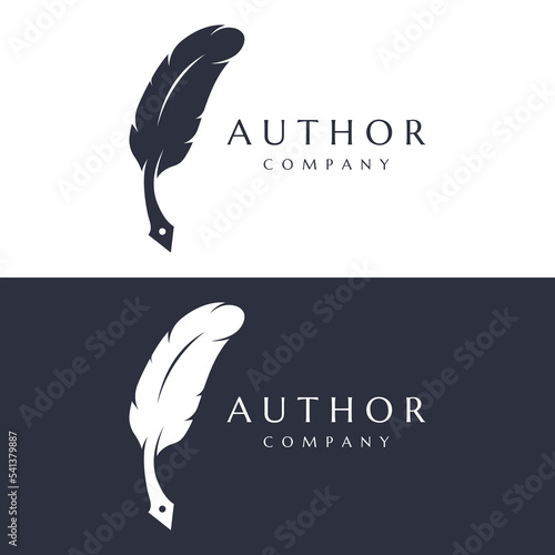 Creative design of pen template logo with hipster quill for author or author, signature.
