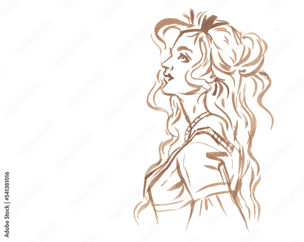 silhouette of a girl coffee painting for card illustration background
