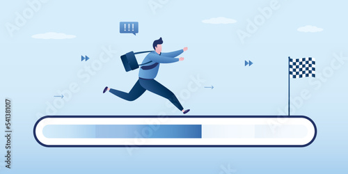 Businessman and target, goal. Progress from start to finish and success. Challenge to win competition. Business development, skills improvement, completing tasks, successful project complete.