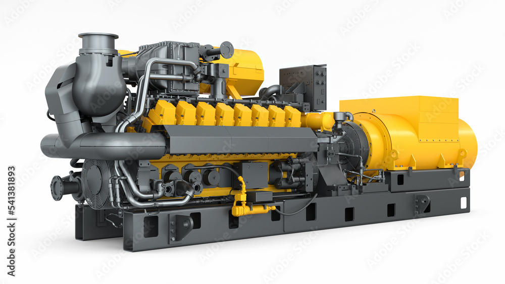 Large diesel generator isolated on white. Industrial standby power source.  3d illustration Stock イラスト | Adobe Stock