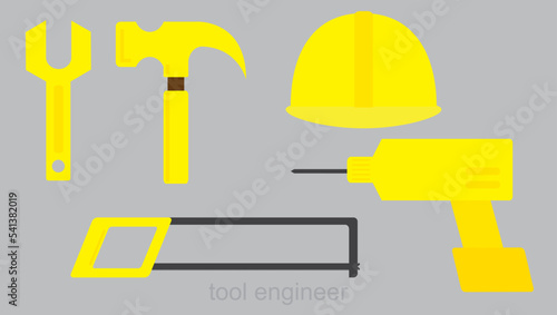 vector flat engineering tools. construction tools, hammer, hacksaw, drilling manchine