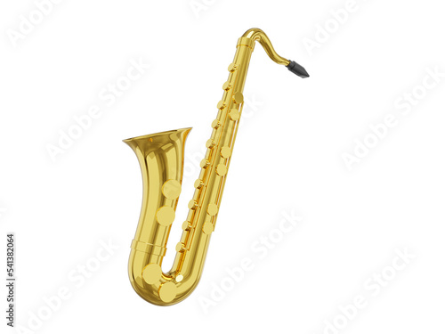 Saxophone gold metal  musical instrument  from side. 3d rendering. Icon on white background.