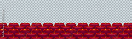Cinema seat rows, movie theater chairs isolated on transparent background. Red comfortable armchairs in conference hall, opera or auditorium, premier showtime seating, Cartoon vector illustration