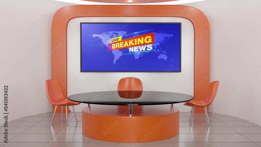glass table and lcd background in the news studio room.3d rendering. glass table and lcd background in the news studio room.3d rendering.