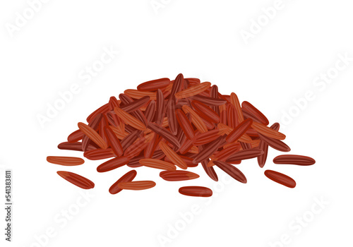 Red rice heap isolated on white. Vector cartoon illustration of rice seed. Healthy food icon.