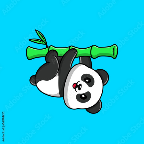 Fototapeta Naklejka Na Ścianę i Meble -  Cute Panda Hanging Bamboo Cartoon Vector Icons Illustration. Flat Cartoon Concept. Suitable for any creative project.